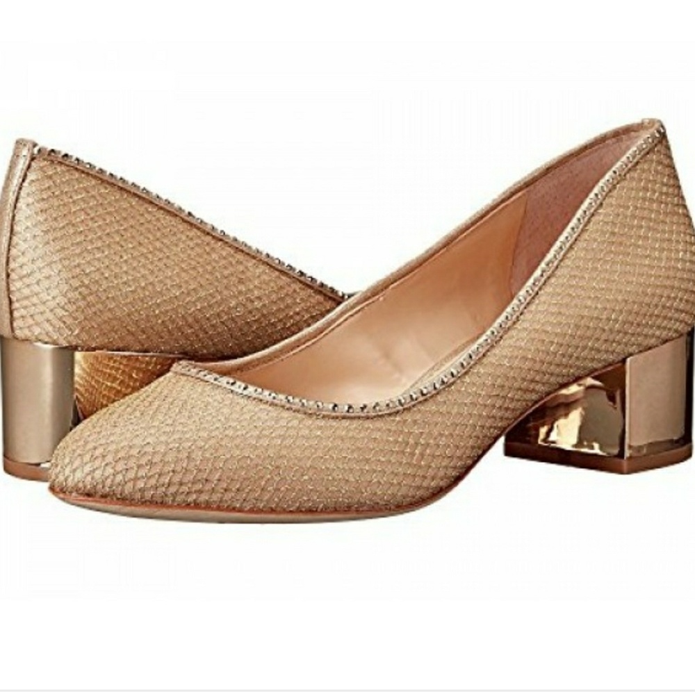 NIB Camuto Gold Mesh Studded Pumps Leather Sole